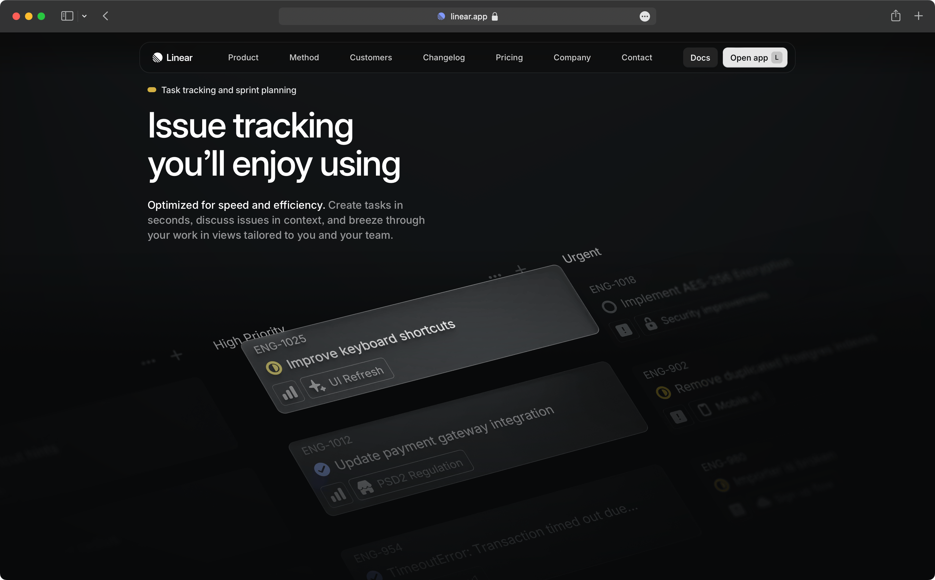 The issues render in the Linear homepage